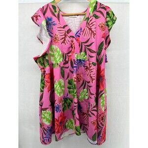 Womens Plus Size 3X Cotton Bay‎ Boutique Dress Tropical Print Pink